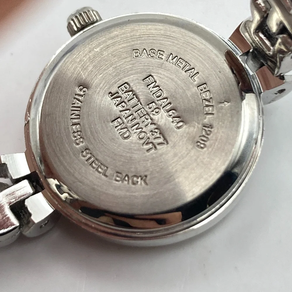 Modern Womens Watch 22mm Silver Tone Rainbow Crystals MOP Dial New Battery 6.75